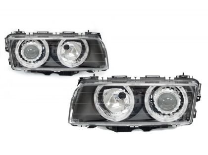 Φανάρια εμπρός angel eyes BMW E38 (1994-1998) - μαύρα , χωρίς λάμπες (Η7) - σετ 2τμχ.