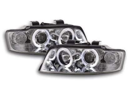 Φανάρια εμπρός angel eyes για Audi A4 (2001-2004) - chrome , με λάμπες (Η1) - σετ 2τμχ.