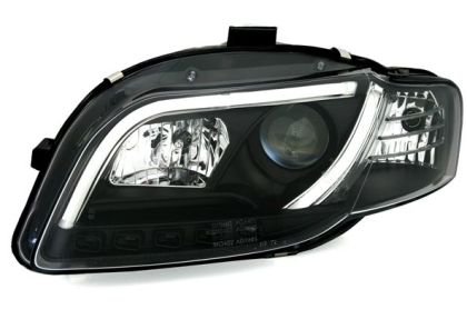 Φανάρια εμπρός led Lightbar Design για Audi A4 B7 (2004-2008) - μαύρα , με λάμπες (H7/Η1) - σετ 2τμχ.