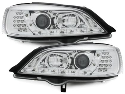 Φανάρια εμπρός led για Opel Astra G (1998-2004) - chrome , με λάμπες (Η1) - σετ 2τμχ.