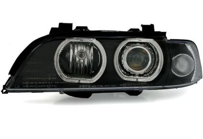 Φανάρια εμπρός angel eyes με led δαχτυλίδια για BMW E39 (1995-2000) - μαύρα , με λάμπες (Η7) - σετ 2τμχ.