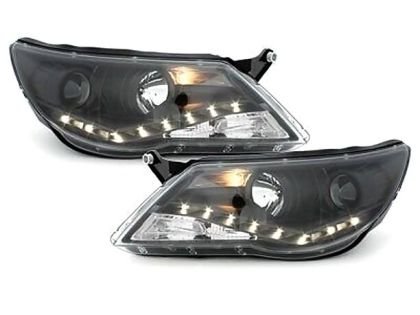 Φανάρια εμπρός led για Vw Tiguan (2007-2011) , black , με λάμπες (Η1) - σετ 2τμχ.