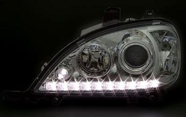 Φανάρια εμπρός led για Mercedes ML W163 (2002-2005) , με λάμπες (Η1) - σετ 2τμχ.