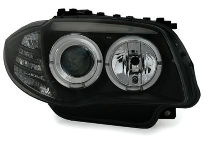 Φανάρια εμπρός angel eyes για BMW E87/Ε81 (2004-2011) - μαύρα , με λάμπες (Η1) - σετ 2τμχ.