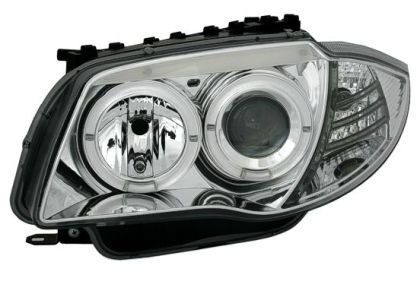 Φανάρια εμπρός angel eyes για BMW E87/Ε81 (2004-2011) - chrome , με λάμπες (Η1) - σετ 2τμχ.