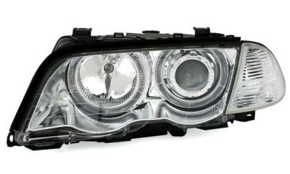 Φανάρια εμπρός angel eyes με CCFL για BMW E46 sedan (1998-2001) - chrome , με λάμπες (Η1) - σετ 2τμχ.